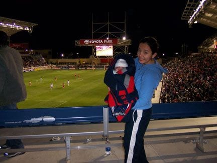 baby at a football game Baby Gabriel is 3 months old at his first game