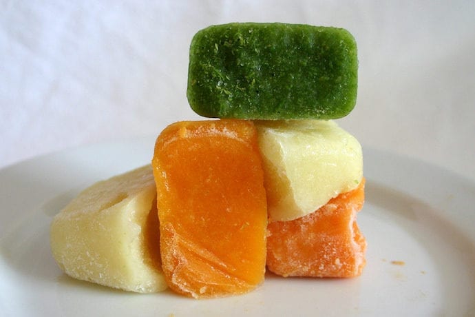 Homemade Frozen pureed baby food cubes